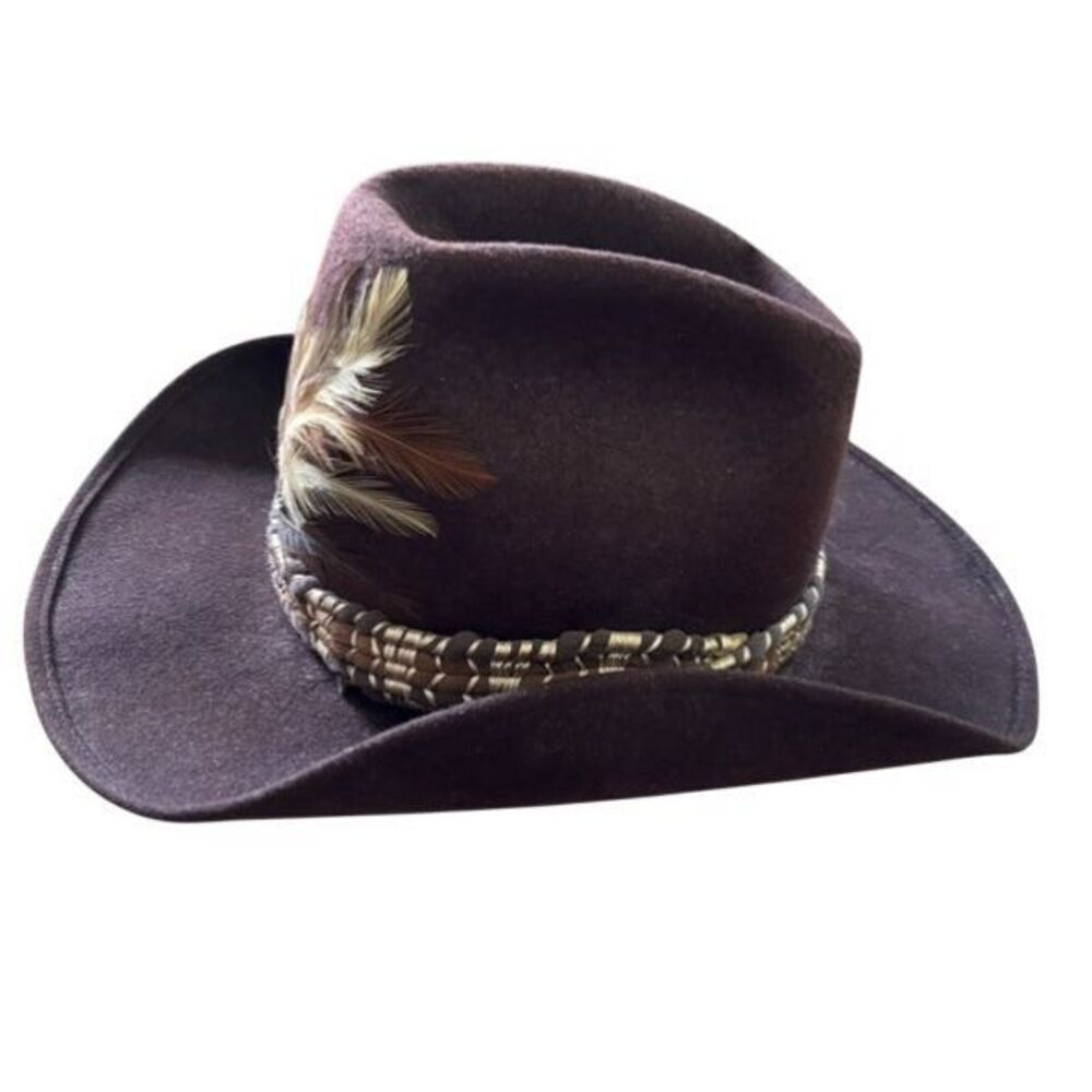 Miller Brothers Western Wear Size 7 1/8 Feathered Brown Wool Cowboy Hat - Picture 6 of 12